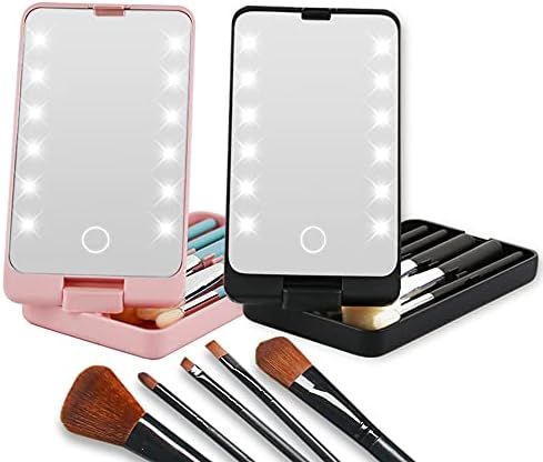 sayme FLD 360° Rotation LED Travel Makeup Brushes Set Folding Cosmetic Mirror Portable Make Up B... | Amazon (US)