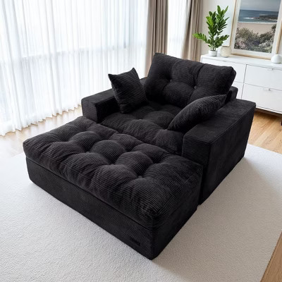 MAXYOYO Oversized Chaise Lounge Sofa with 3 Pillows, Tufted Boneless Sofa Couch for Living Room, No Assembly, Black | Target