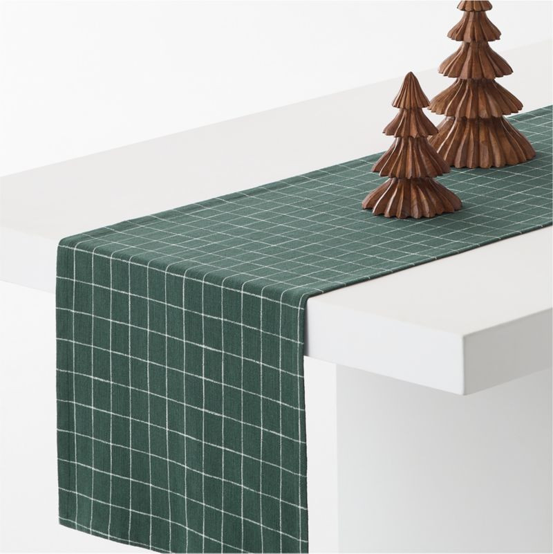 Cotswold Green Plaid 108" Table Runner | Crate & Barrel