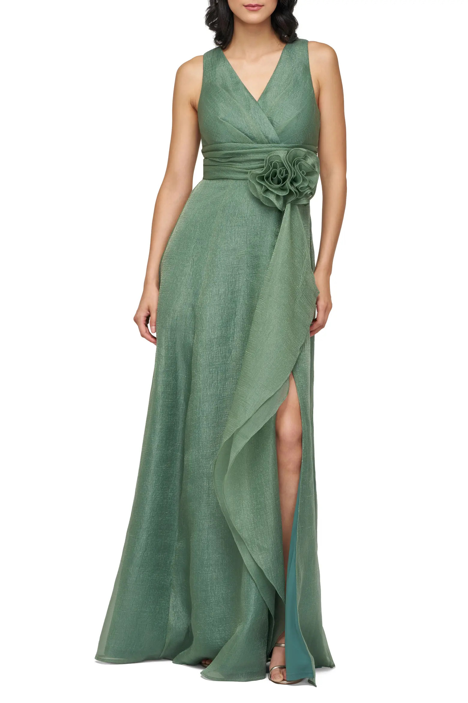 JS Collections Della Rosette Detail Sleeveless Organza Gown (Women) | Nordstrom | Nordstrom