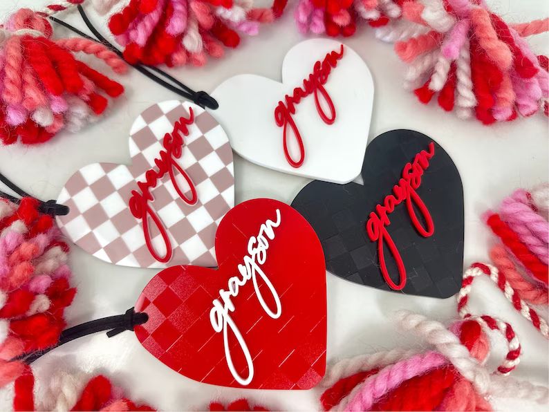 Checkered Valentine's Acrylic Tag With 3D Name Personalized Custom Gift Tag Hanger Tag Gift Tag F... | Etsy (US)