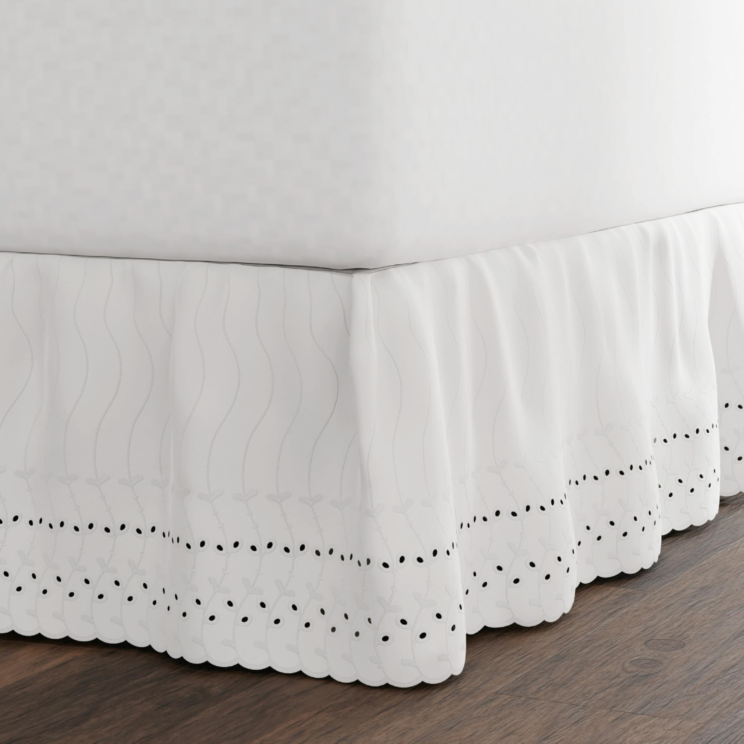 Fresh Ideas Eyelet Bed Skirt, Ruffled Design, 14 Inch Drop, Embroidered Scalloped Edge, Queen, Wh... | Amazon (US)
