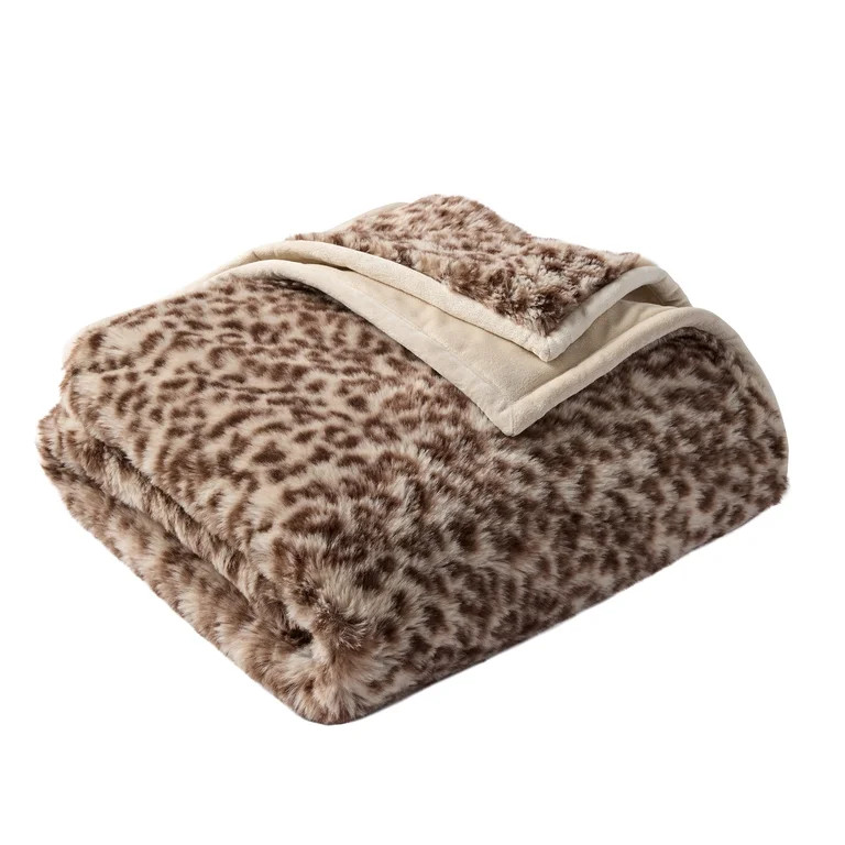 Better Homes & Gardens Neutral Leopard Faux Fur Oversized Throw, 50" x 72" | Walmart (US)