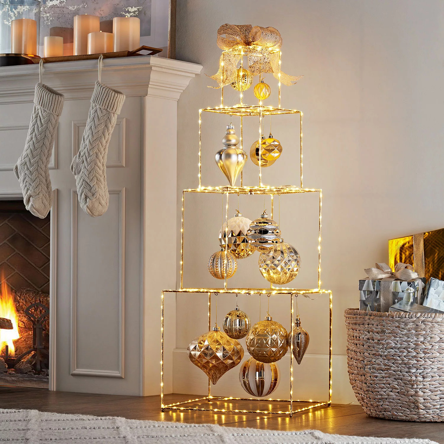 Member's Mark Pre-Lit 52" Stacked Giftbox Décor - Metallic | Sam's Club