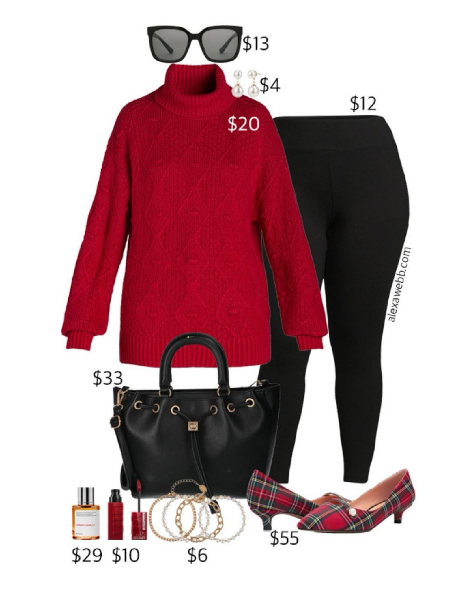 Plus Size on a Budget - Red Sweater Holiday - A plus size easy holiday outfit idea with a red tunic sweater, black leggings, and plaid kitten heels. So cute for the holidays! Alexa Webb #plussize

#LTKPlusSize #LTKStyleTip #LTKHoliday