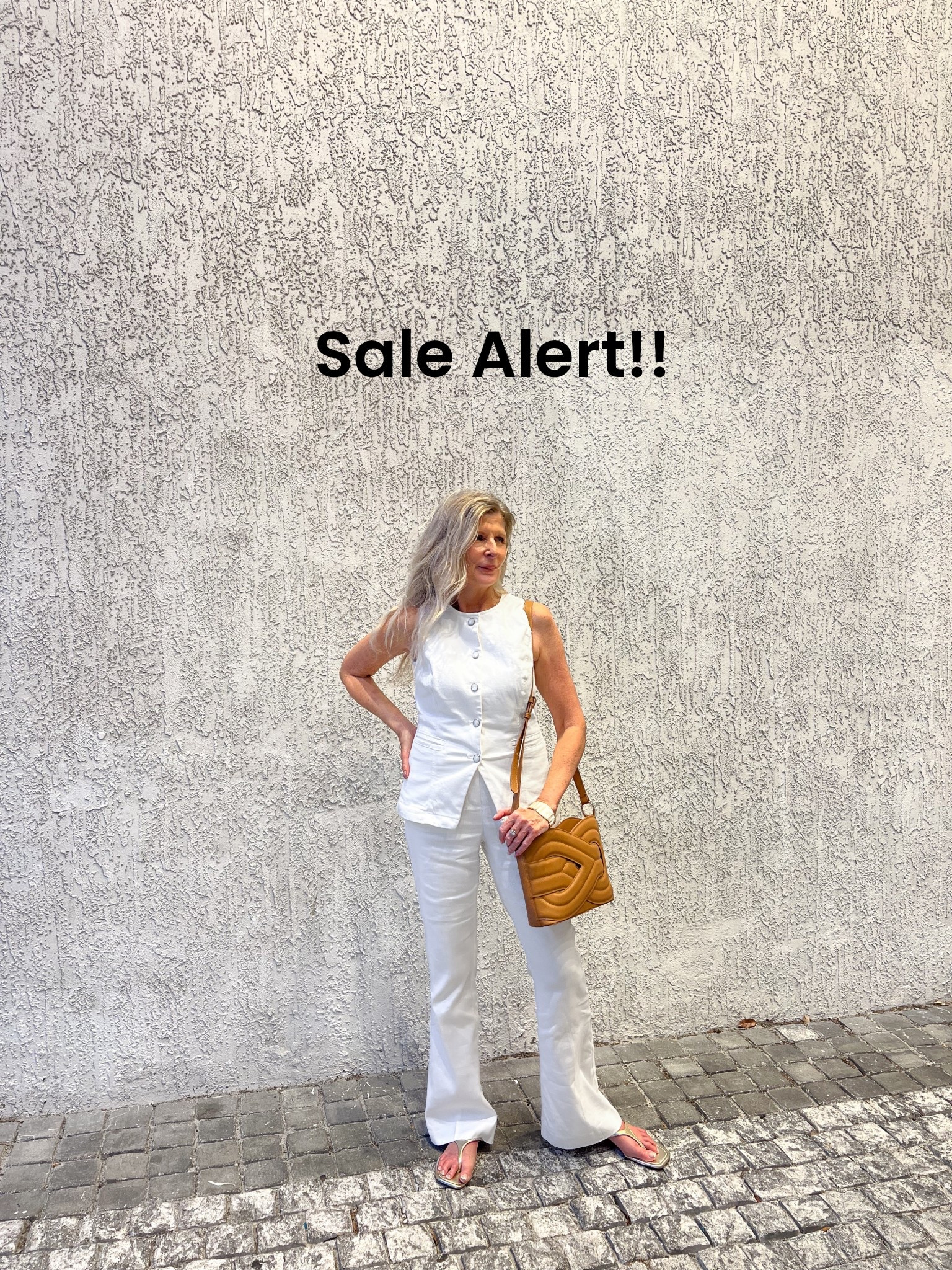 Sale Alert WHBM white denim vest, white linen pants with flare leg comes in regular, tall & petite! Crossbody bag woven front. Gold metallic sandals, mother of Pearl cuff bracelet. #ltksummeredit #whiteoutfit Also love the denim vest & red crossover neckline vest 

#LTKSaleAlert #LTKStyleTip #LTKFindsUnder100