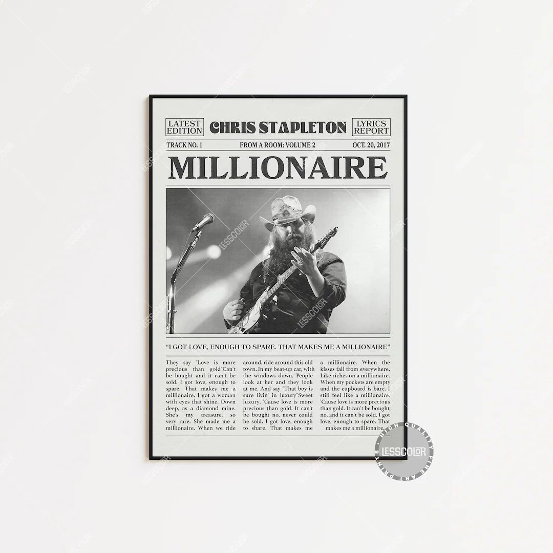 Chris Stapleton Newspaper Print Millionaire Poster Lyrics - Etsy | Etsy (US)
