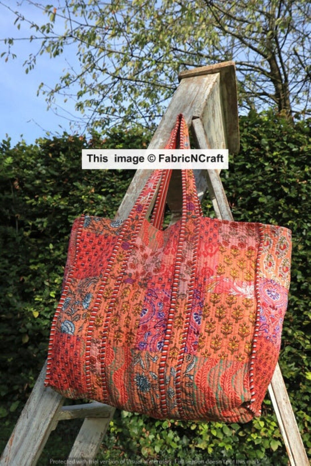 Pink Quilted Jhola Bag, Cotton Quilted Tote Bags, Handmade Quilted Printed Market Bag, Tote Shopp... | Etsy (US)