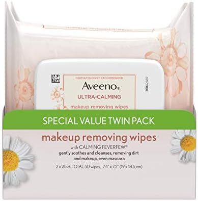 Aveeno Ultra-Calming Makeup Removing Facial Cleansing Wipes with Calming Feverfew Extract, Oil-Fr... | Amazon (US)