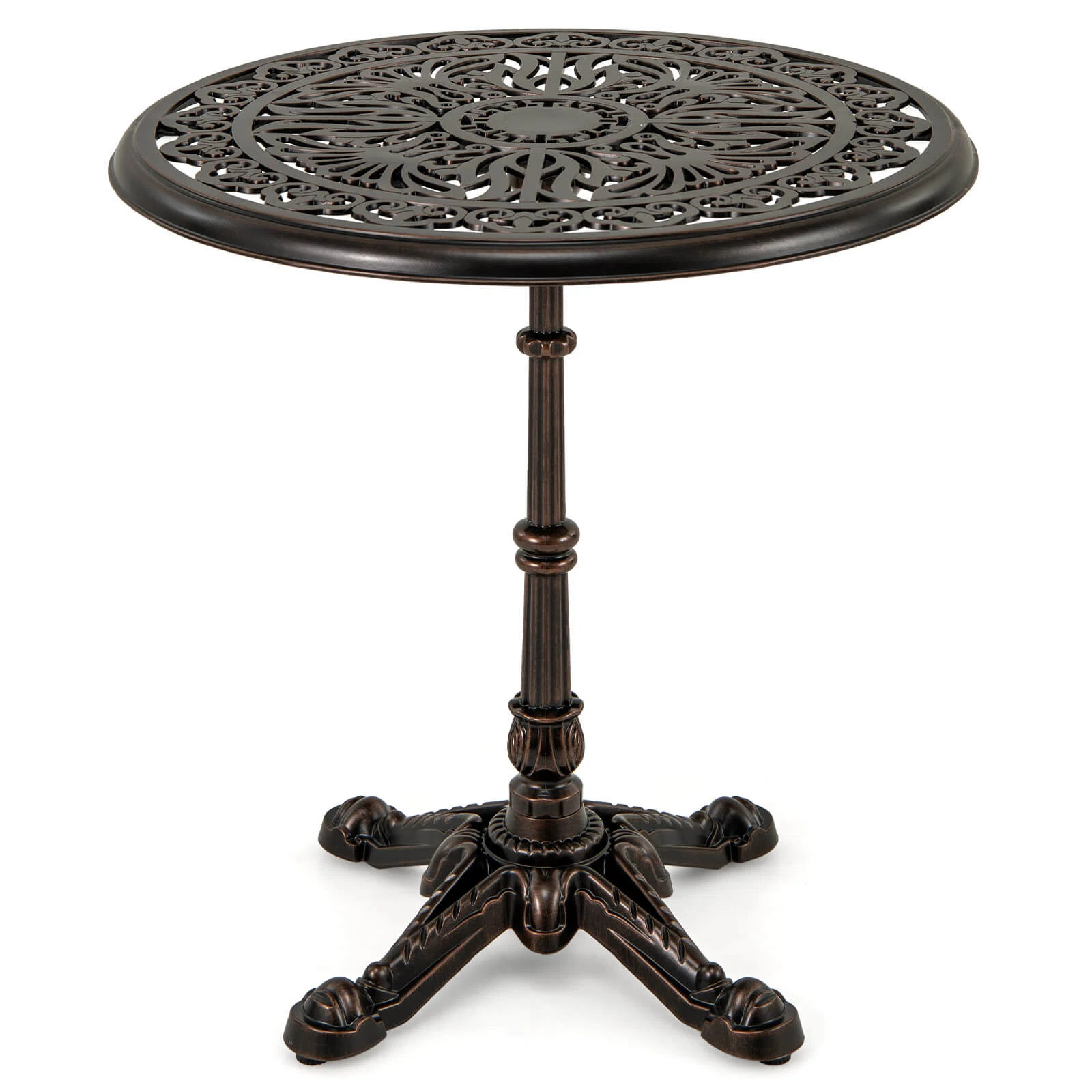 Ebern Designs 27” Round Cast Aluminum Patio Bistro Table with Hollow Top Cross Base for Backyar... | Wayfair North America