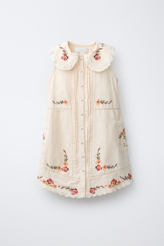 EMBROIDERED PETER PAN COLLAR DRESS | Zara US