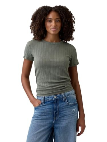 GAP Womens Short Sleeve Pointelle Ribbed Knit Top Mesculen Green V2 XXL | Amazon (US)