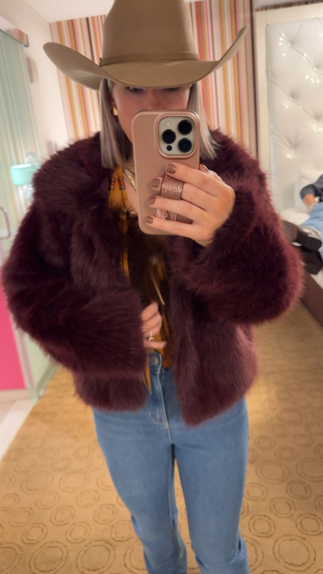 Y’all 🤯 I CANNOT with this fur coat! It looks so real that my mom asked me what it was doing in a Walmart bag. It’s under $20! This one is gonna sell out quick! I sized up to a medium for an oversized fit. The maroon (or maybe more black cherry) is so luxe…what a stunning fur jacket! I also bought this pullover in the exact same color to layer with it. 

#LTKGiftGuide #LTKFindsUnder50 #LTKootd