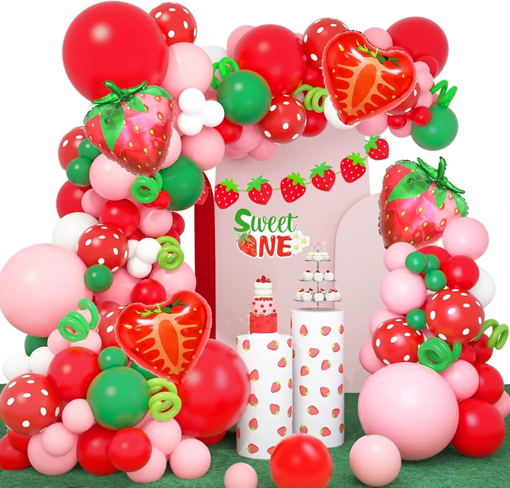 Amandir 161Pcs Strawberry Birthday Party Decorations Strawberry Balloons Garland Arch Kit Berry F... | Amazon (US)