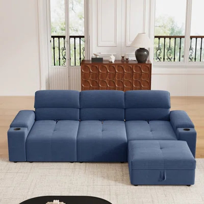 105"W Modular Sectional Sofa With Down Feather Filled And Storage Ottoman, Cloud Sectional Couch With Adjustable Backrest And Cup Holders For Living R | Wayfair North America