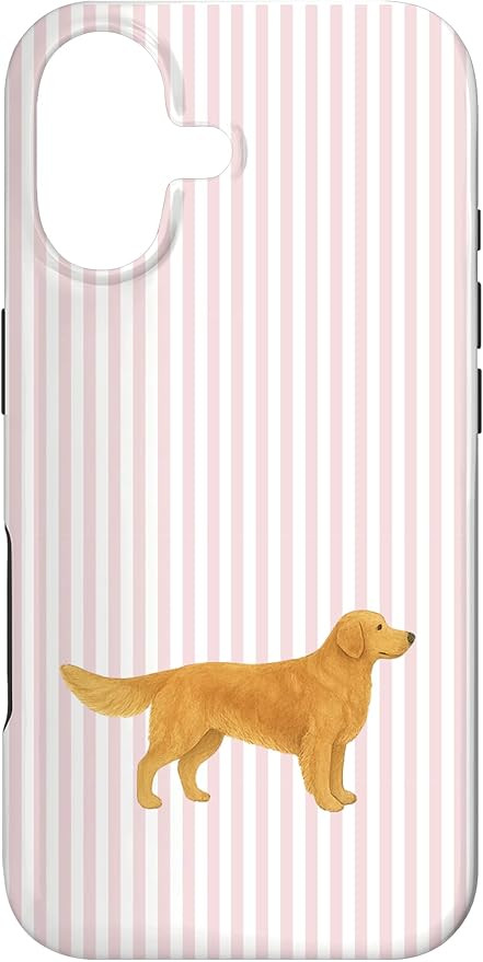 Golden Retriever Illustration Pink Striped Aesthetic Design Case for iPhone 17 | Amazon (US)