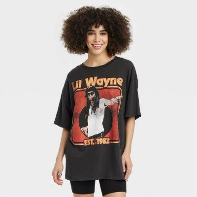 Women's Lil Wayne Short Sleeve Graphic T-Shirt Dress - Black | Target