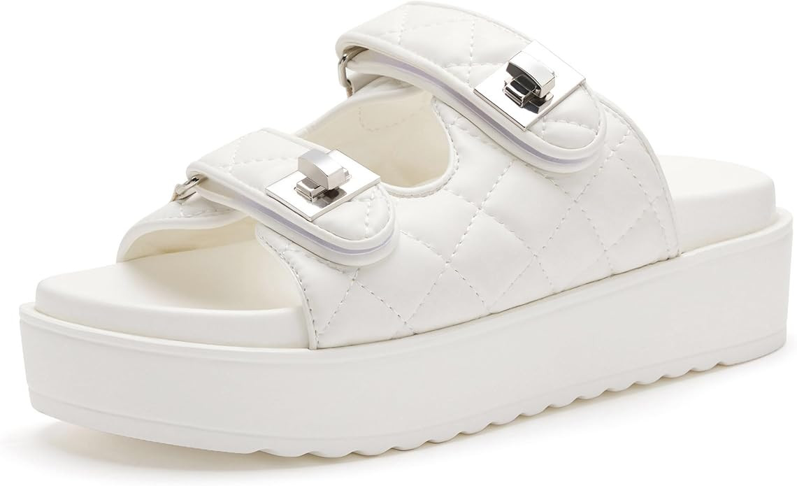 vodvob Women's platform Sandals Slide Double Straps Adjustable Slides Comfort Slides Open Toe Sum... | Amazon (US)