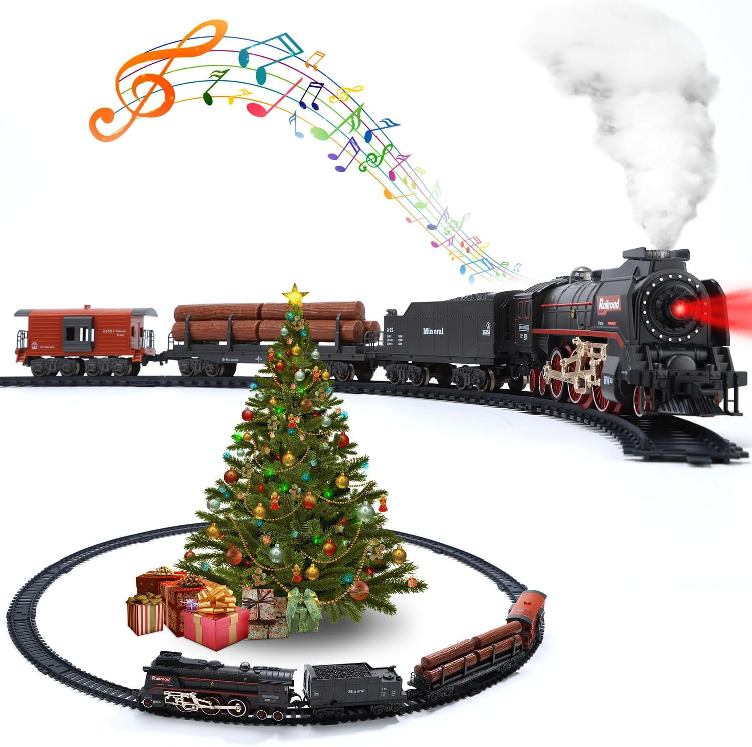 Train Set with Smoke, Sound and Light, Train Toy Under Christmas Tree, Birthday Gift for Boys and... | Amazon (US)