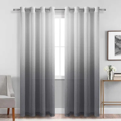 Erem  Faux Linen Gray Ombre Sheer Curtains - Gradient Semi Voile Grommet Top Window Curtains For Bedroom And Living Room, Set Of 2 Panels, 52 X 84 Inc | Wayfair North America