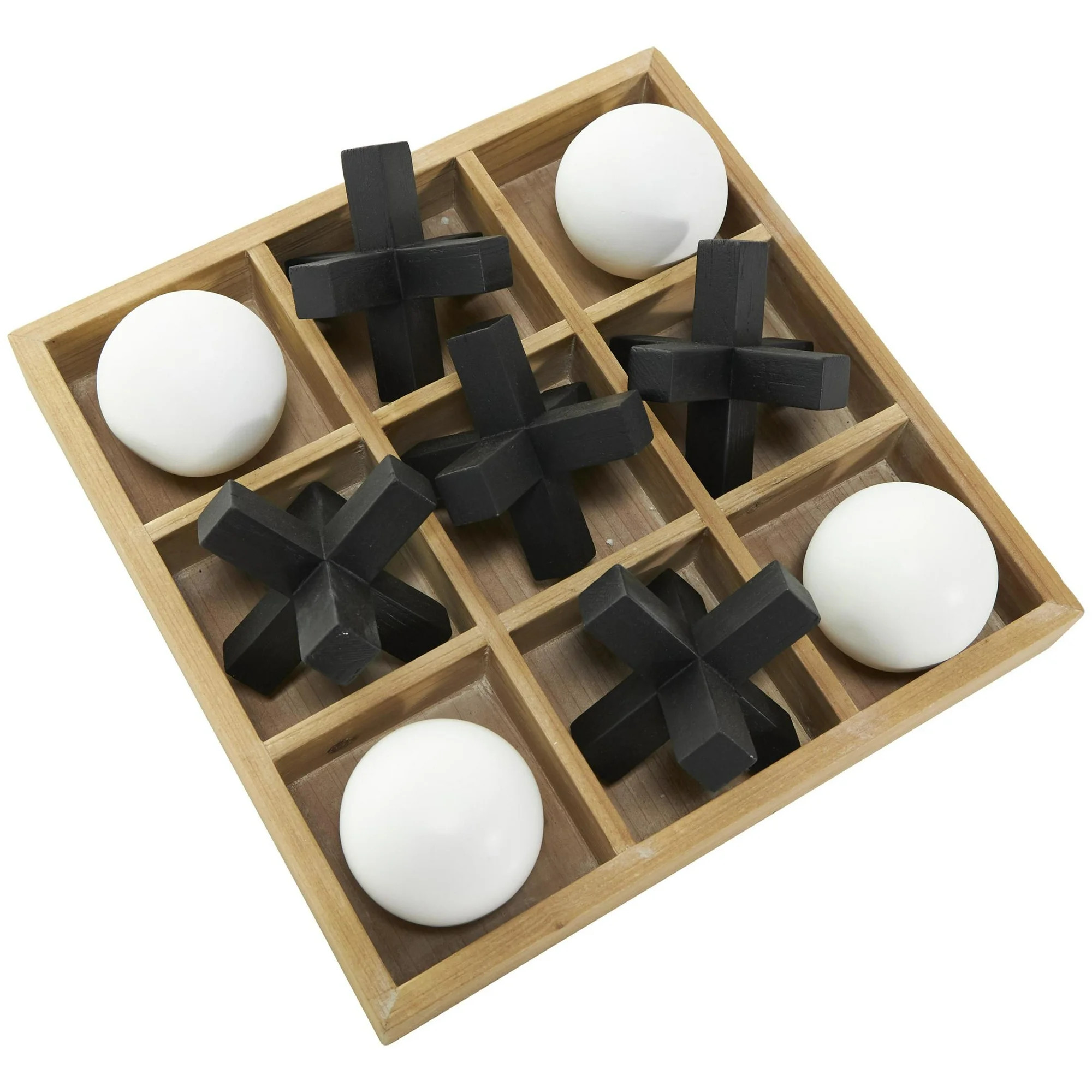 DecMode 12" x 4" Brown Wood Tic Tac Toe Dimensional Game Set with 3D Black and White Game Pieces,... | Walmart (US)