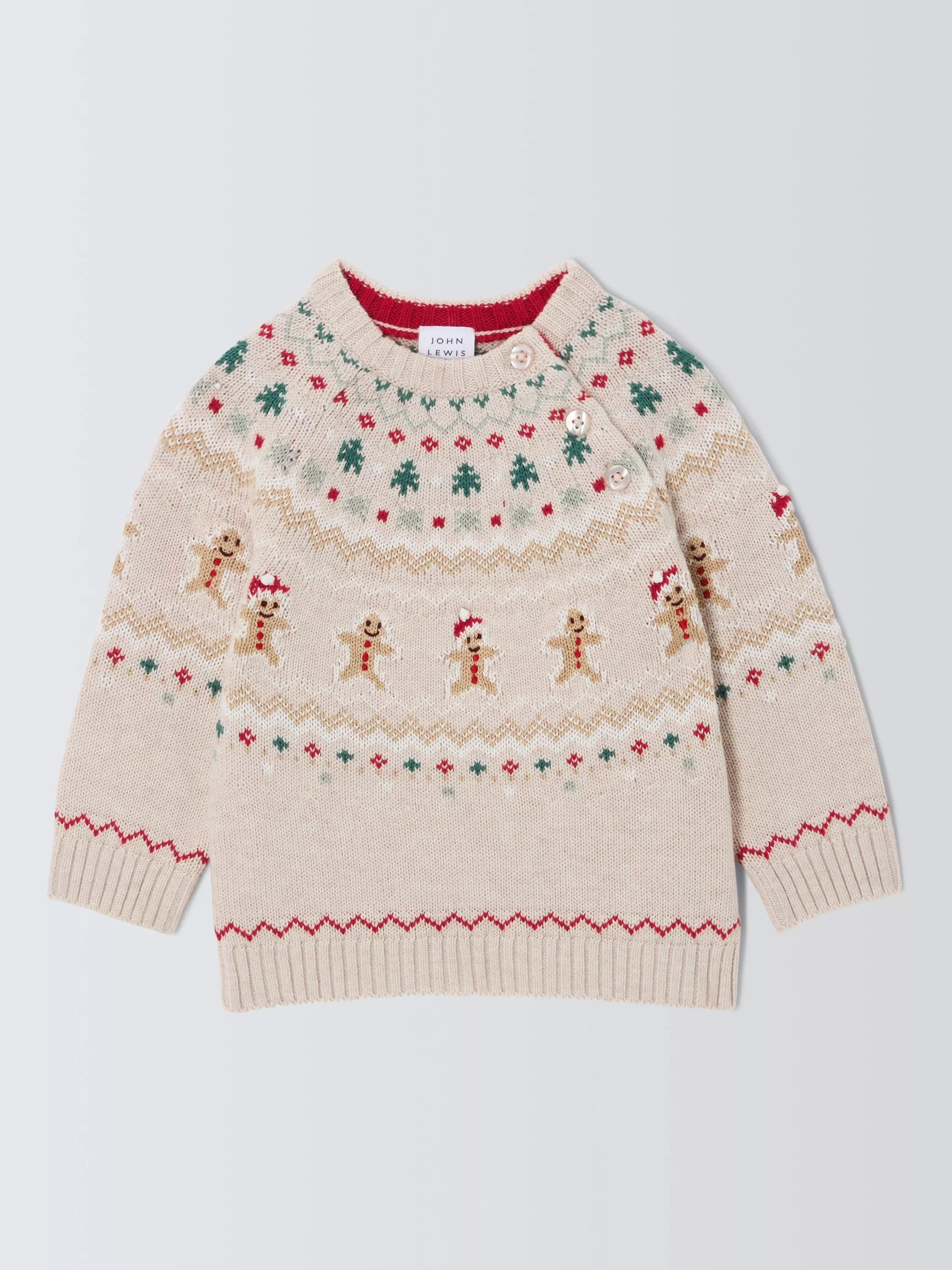 John Lewis Baby Gingerbread Fairisle Wool Blend Jumper, Natural | John Lewis (UK)