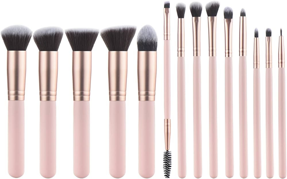 YJ-Anyue Makeup Brushes Pink wooden Makeup Brushes Set Premium Synthetic Foundation Brushes Blend... | Amazon (US)