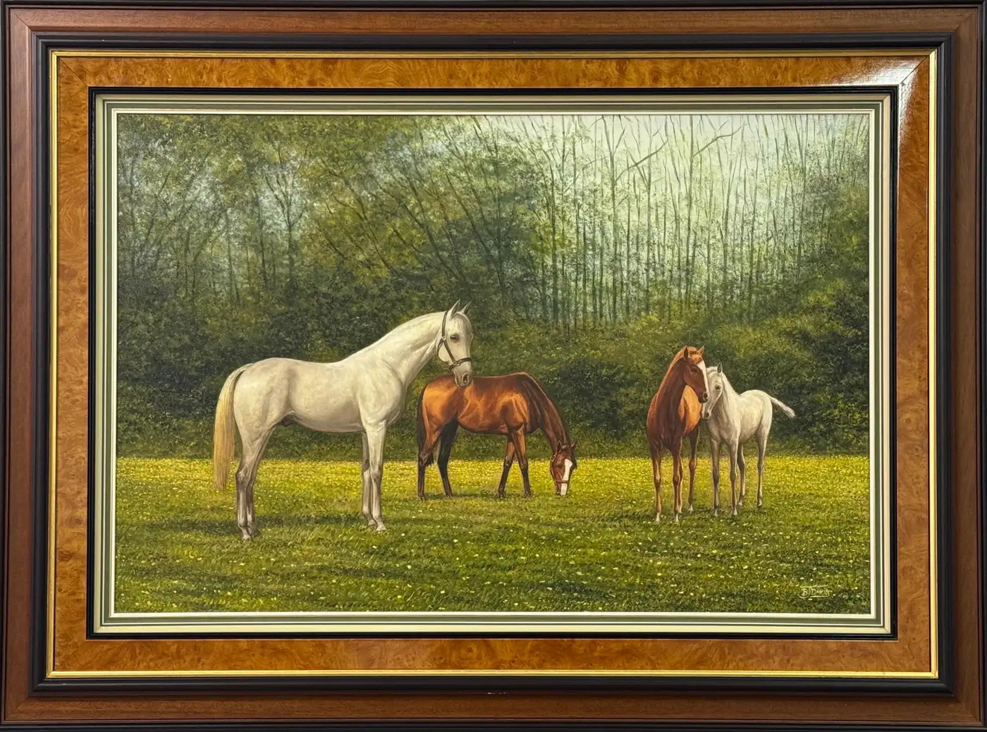 Barry J DavisPainting of Chestnut & Grey Horses in a Field in England, British Equestrian Art1985... | 1stDibs