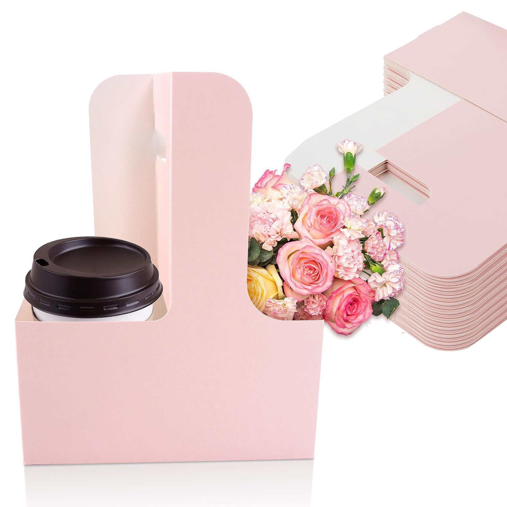 MAQIHAN 2 Cup Drink Carrier with Handle - 12Pcs Disposable Paper Cardboard Coffee Cup Holder Portable Drink Caddy Cup Carriers Foldable to go Cup Holder Food Delivery Accessories for Hot/Cold Drinks | Amazon (US)