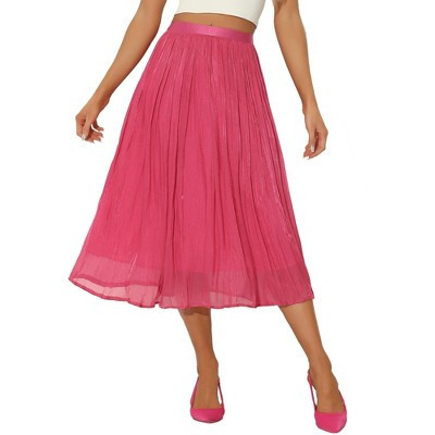 Allegra K Women's Pleated Elastic Waist Casual Accordion Midi Skirt Hot Pink Small | Target