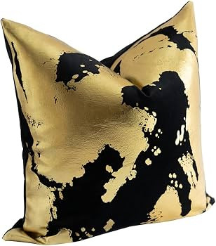 THE-TINOART Luxury Gold Foil Printing Pillow Cover Lagre Abstract Black Velvet Square Decoration ... | Amazon (US)