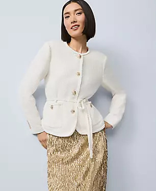 Petite Tweed Belted Jacket | Ann Taylor