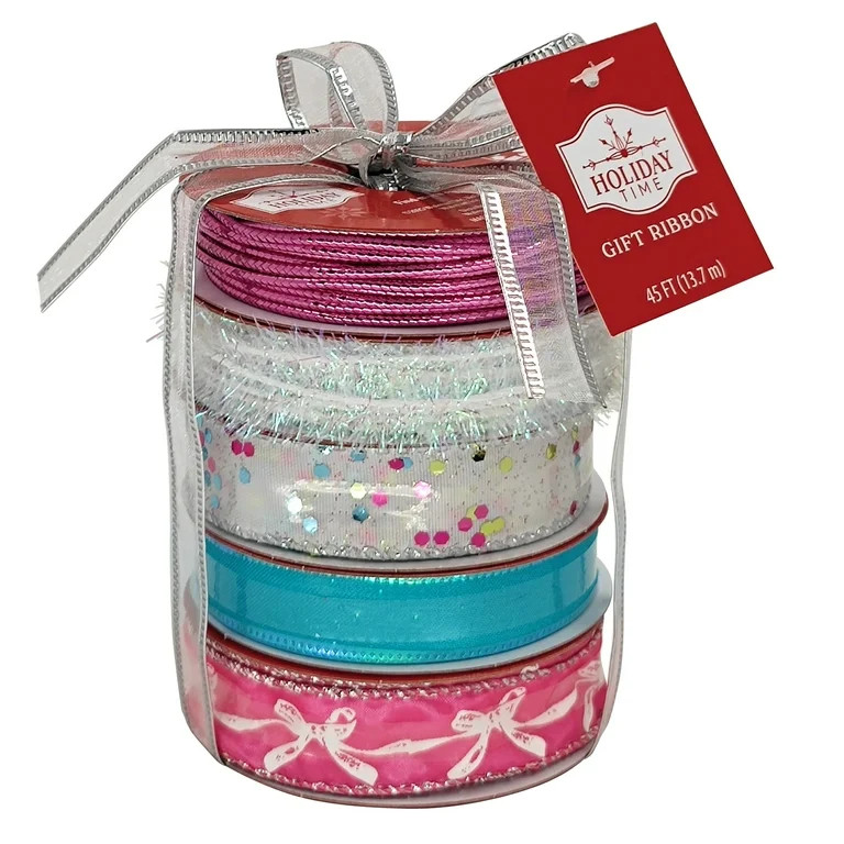 Assorted Pink, White, and Blue Christmas Ribbons and Trims, 9', 5 Count, by Holiday Time - Walmar... | Walmart (US)