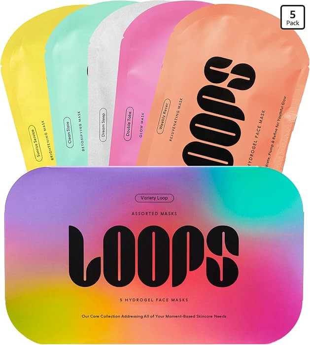 LOOPS VARIETY LOOP KIT - The Best Hydrogel Face Masks for Every Skin Moment - Comes With Five Masks for Brightening, Detoxifying, Repairing, Glowing, and Rejuvenating - For All Skin Types - 5 Pc | Amazon (US)