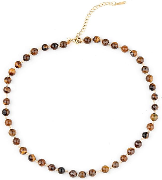 BALIBALI Semi Precious Stone Beaded Choker Necklace 14K Gold Plated Natural Stone Double Strand N... | Amazon (US)