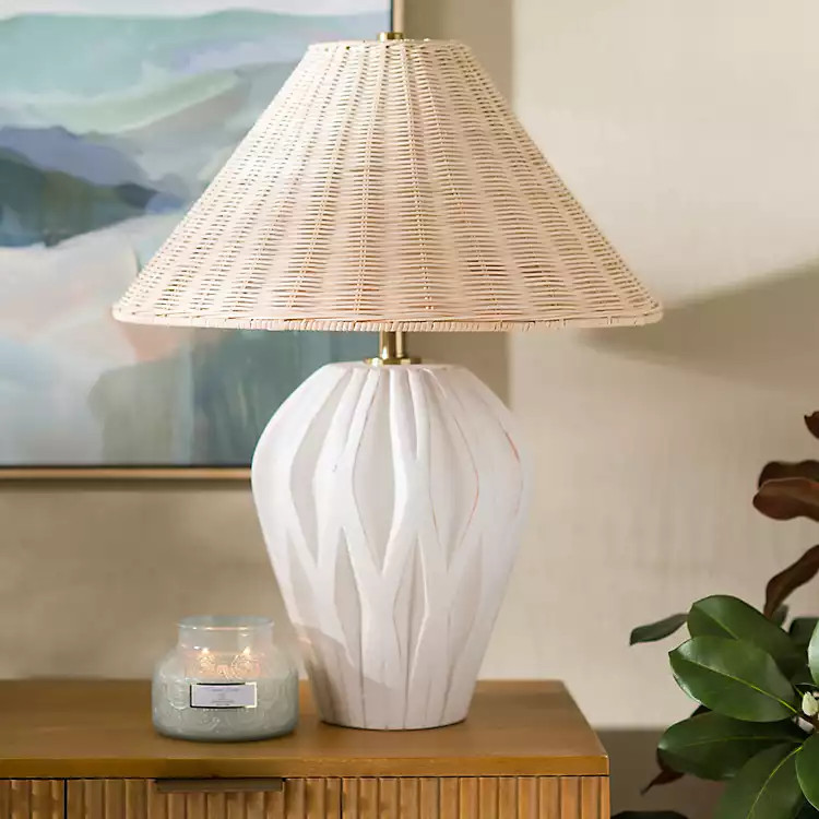 New! White Geometric Rattan Shade Table Lamp | Kirklands