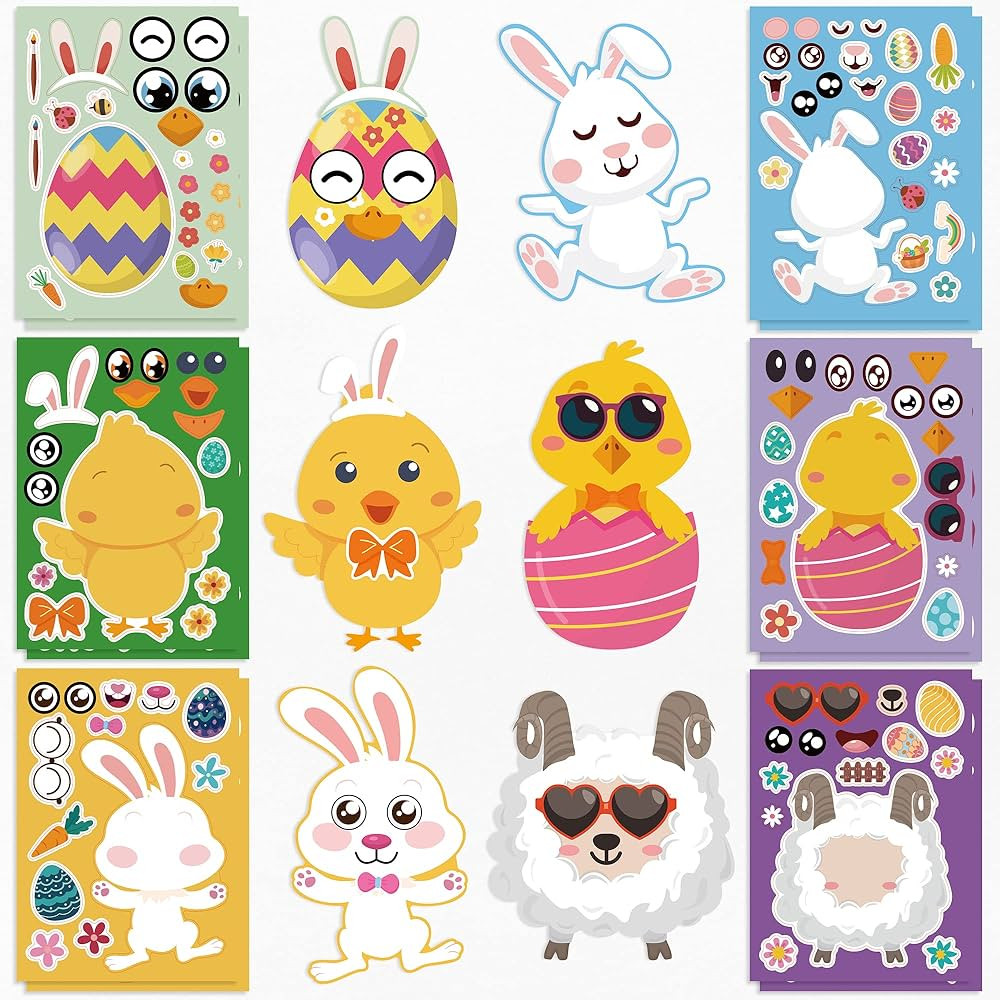 Easter Stickers-Happy Easter Egg Bunny Sticker, Round Waterproof Holiday Sticker for Kids, Easter... | Amazon (US)
