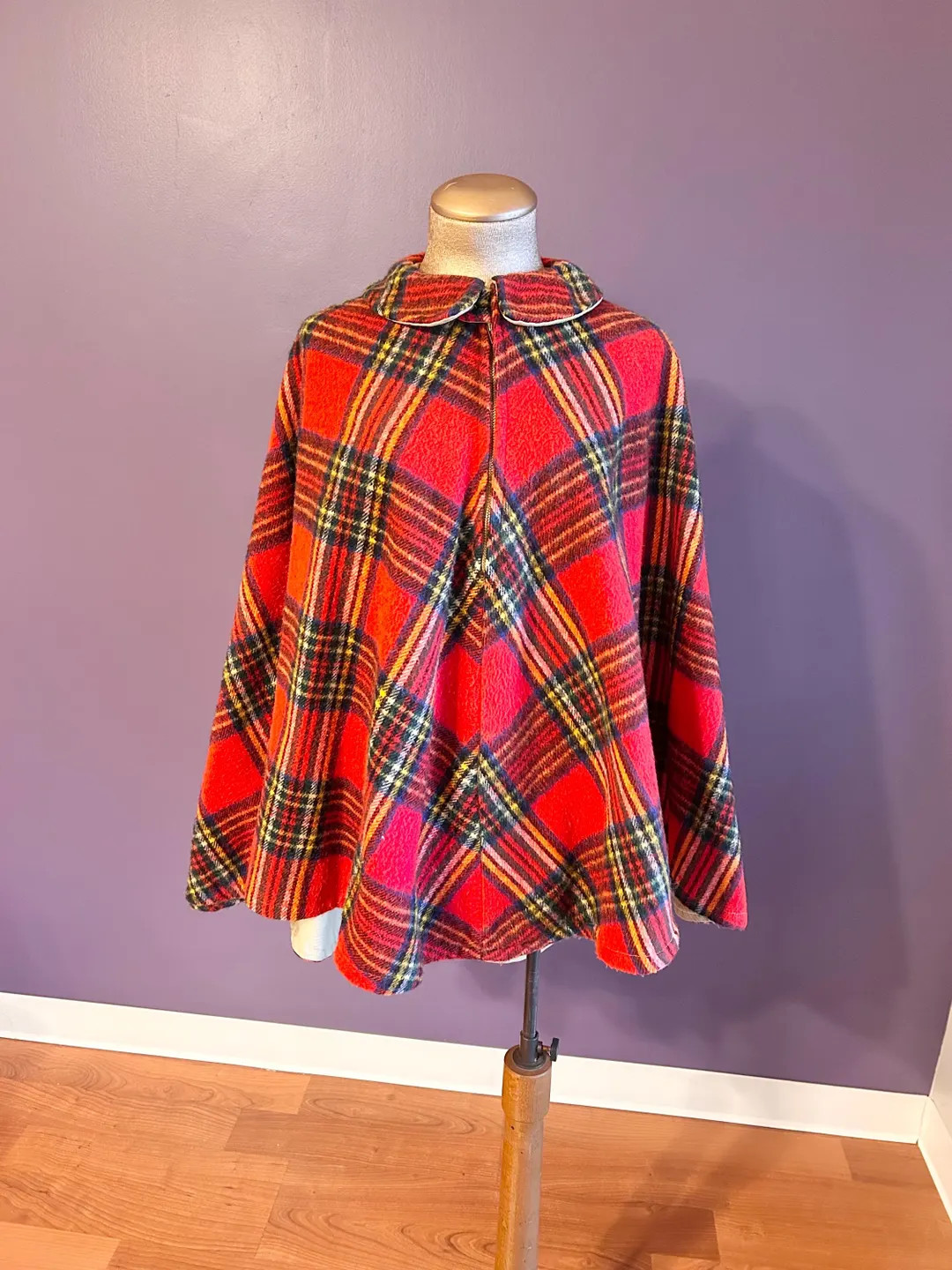 Vintage 50s Cute Wool Red Plaid Zip up Collared Cape Poncho Shawl - Etsy | Etsy (US)