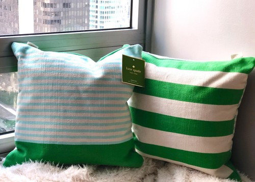 NWT Kate Spade DOUBLE STRIPE Green, Blue & Cream Cotton 20x20 Throw Pillow $129 | eBay | eBay US