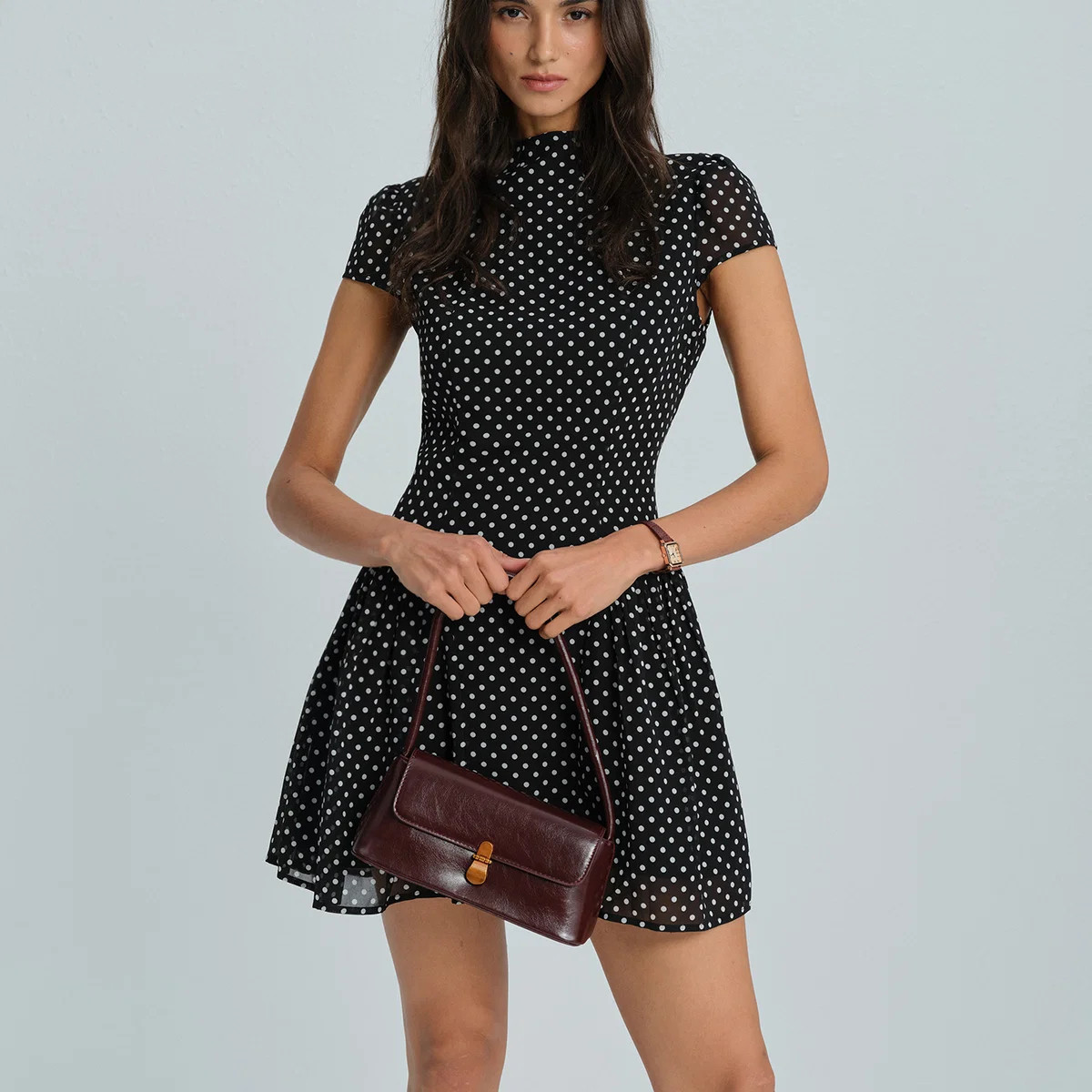 Black Polka Dot Chiffon Mini Dress & Reviews - Black - Dresses | RIHOAS | rihoas.com