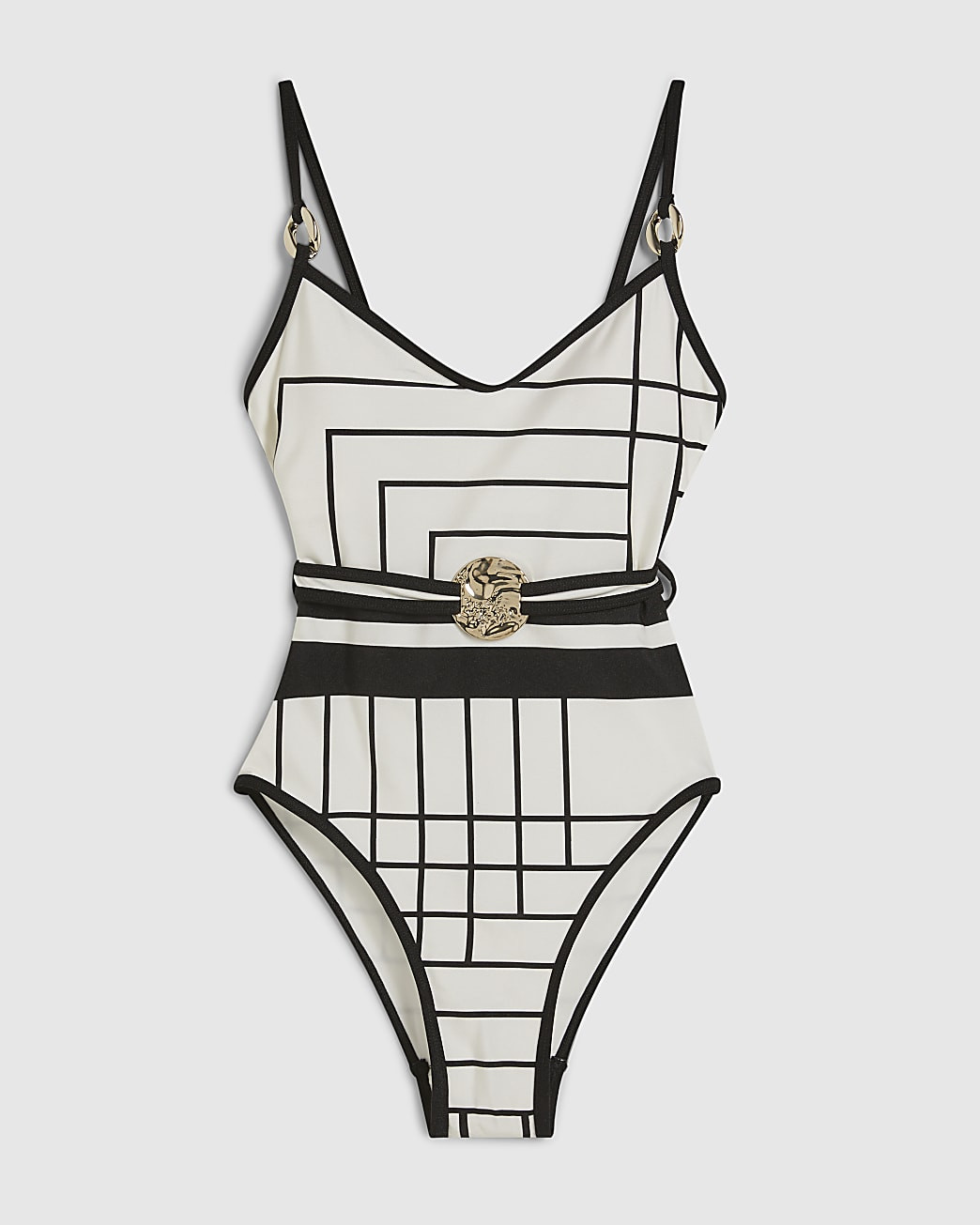 Cream Geometric Stripe Swimsuit | River Island UK & IE