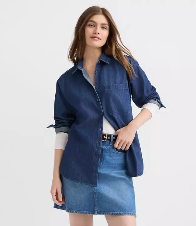 Chambray Everyday Oversized Pocket Shirt | LOFT