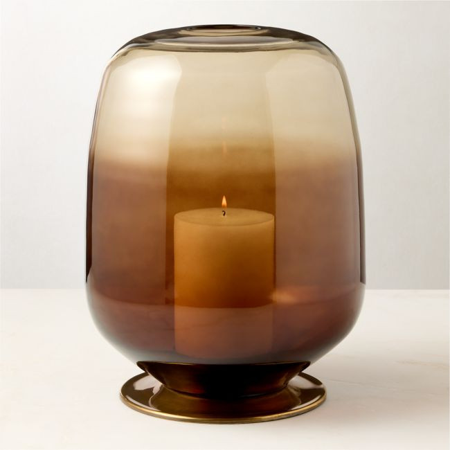 Roxana Ombre Amber Glass Hurricane Candle Holder | CB2