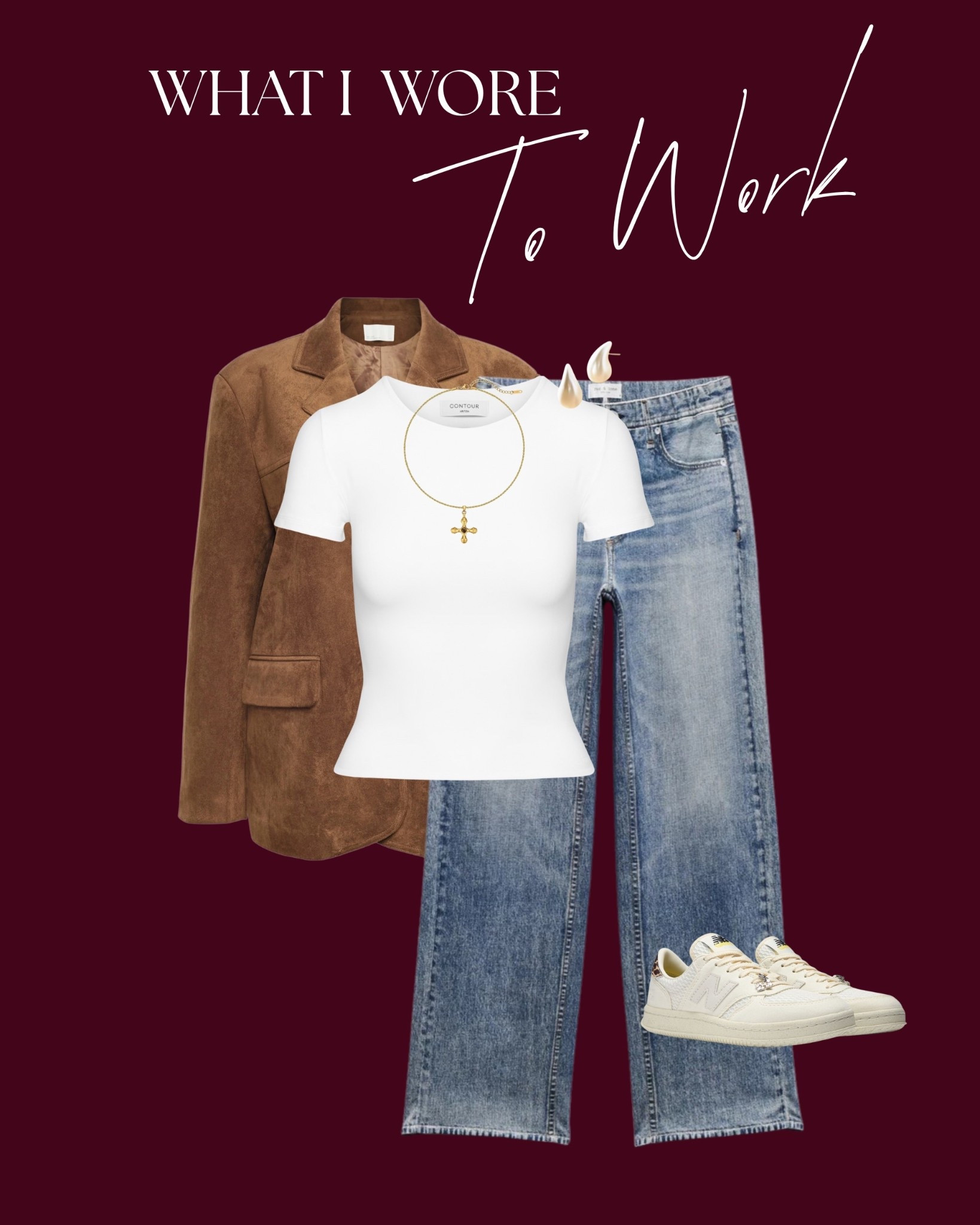 Wearing my favorite suede blazer with a plain white tee, my sweatpants jeans and neutral New Balance sneakers. 

#LTKMidsize #LTKWorkwear #LTKootd