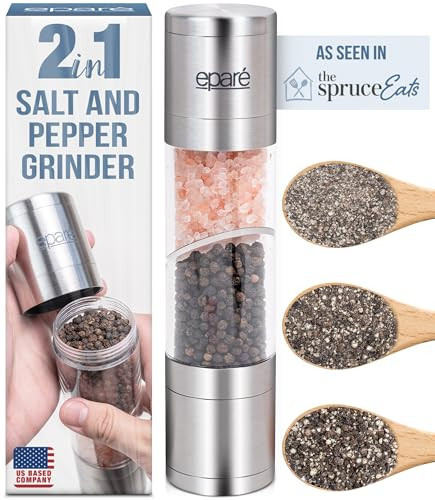 Eparé Dual Salt and Pepper Grinder Combo - 2 in 1 Refillable Peppermill Grinders - Modern Pink Himalayan Salt Grinder - Stainless Steel Manual Salt & Pepper Mill Shakers | Amazon (US)