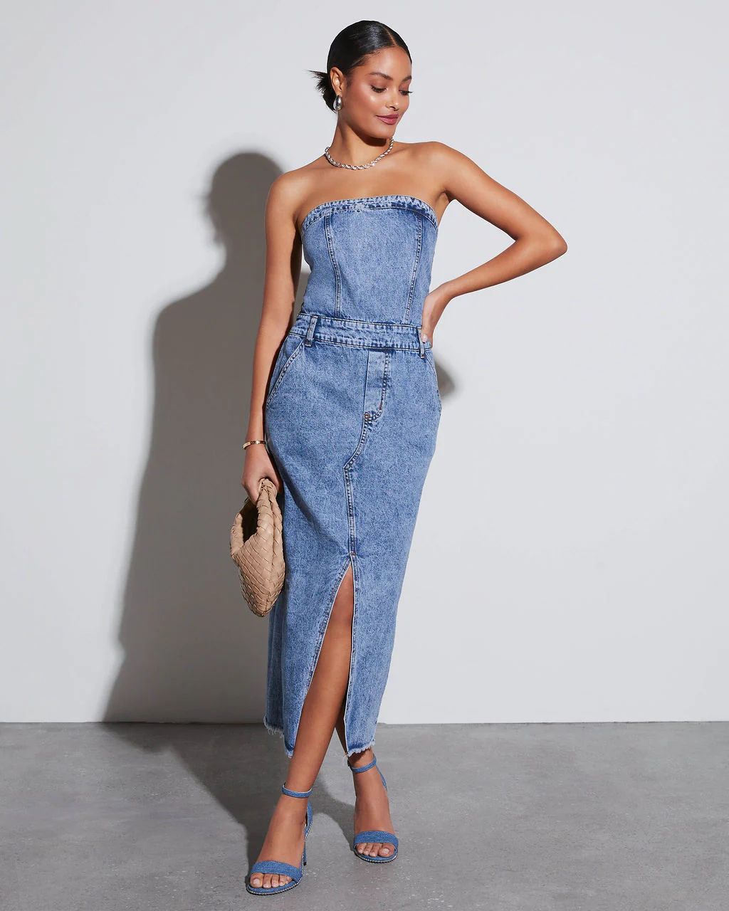 Kimmy Strapless Denim Midi Dress | VICI Collection