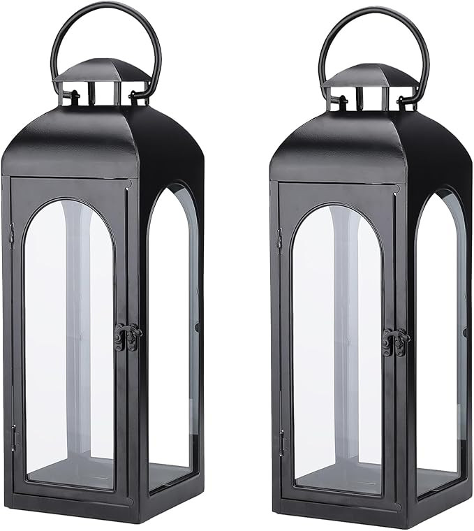2 Pack Large Luxury Lantern Decorative Tall 20 Inches Black Metal Hurricane Lanterns with Clear G... | Amazon (US)