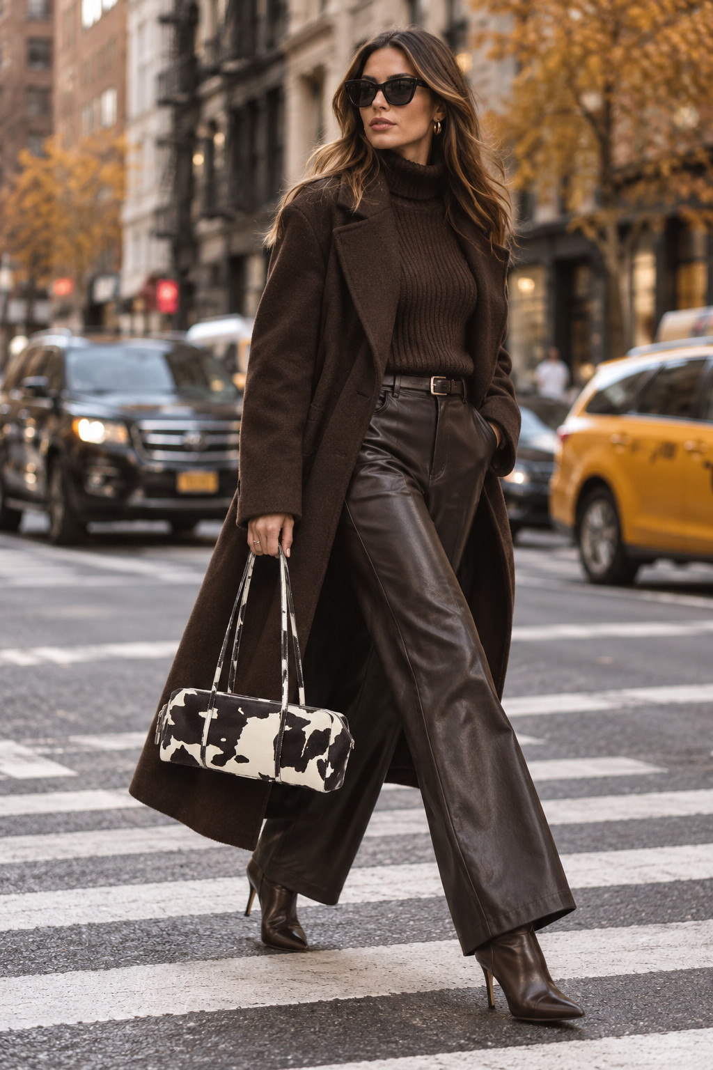Obsessed with this NYFW-inspired chocolate brown fall look 🤎 The long tailored coat, fitted knit, wide-leg leather-look pants, pointed boots, and bold cow print bag give such a polished New York Fashion Week street-style moment. It feels luxe, confident, and fashion-forward while still being easy to recreate with Amazon fashion finds. Such a chic look for NYFW events, fashion shows, showroom appointments, dinners, or simply serving major street-style energy in the city.

#NYFW #NewYorkFashionWeek #NYFWStyle #NYFWStreetStyle #FashionWeekStyle #NewYorkStreetStyle #AmazonFashion #AmazonFallFashion #FallOutfit #ChocolateBrownOutfit #BrownOutfit #StreetStyleLook #FallFashion #FallCoat #LeatherPants #PointedBoots #StatementBag #CowPrintBag #FashionWeekOutfit #AmazonFinds #LTKFashion 

 #LTKNYFW #LTKootd #LTKSeasonal