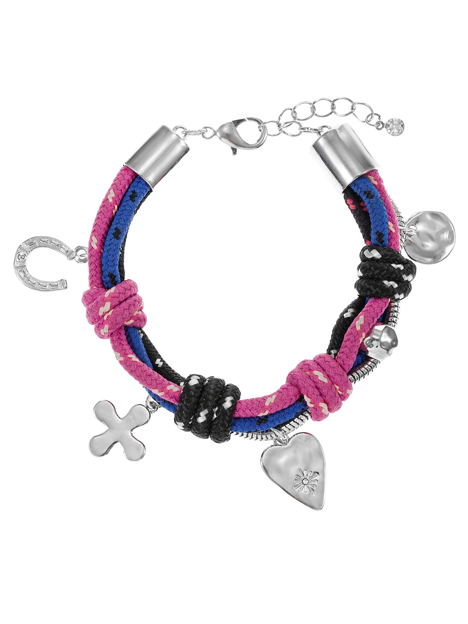No Boundaries 7.5" Multicolor Silver-Tone Paracord Bracelet with Charms, Women’s | Walmart (US)