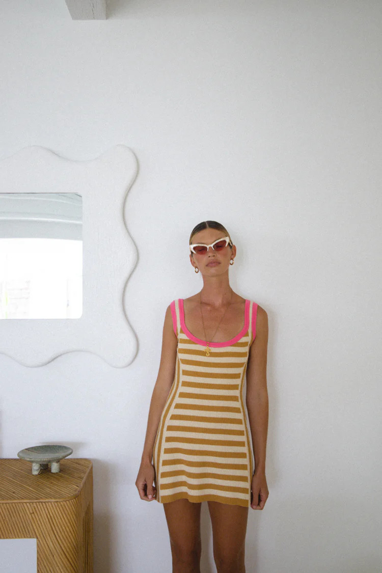 VRG GRL Meet Me In Capri Knit Mini Dress // Tan | VRG Grl